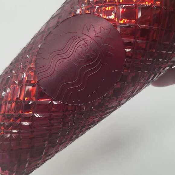 Starbucks Coffee Tumbler Jewel Tone Red Merlot No straw 2021 Holiday Diamond Tex - Picture 3 of 10